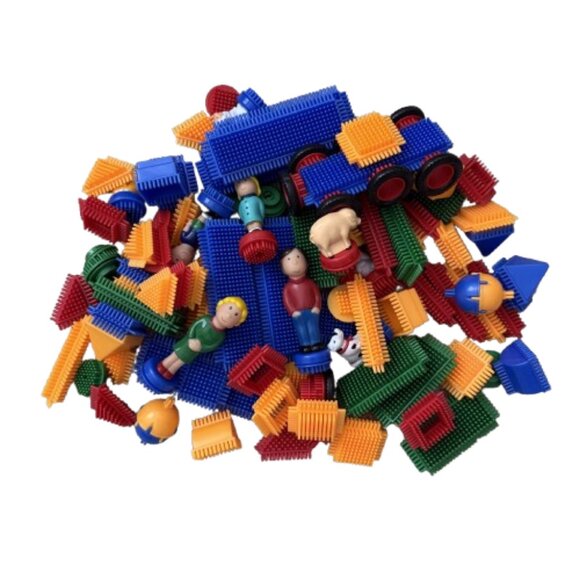 Bristle Blocks 100 Mixed Assorted Building Pieces w/ Case Wheels People Animals - Picture 3 of 3